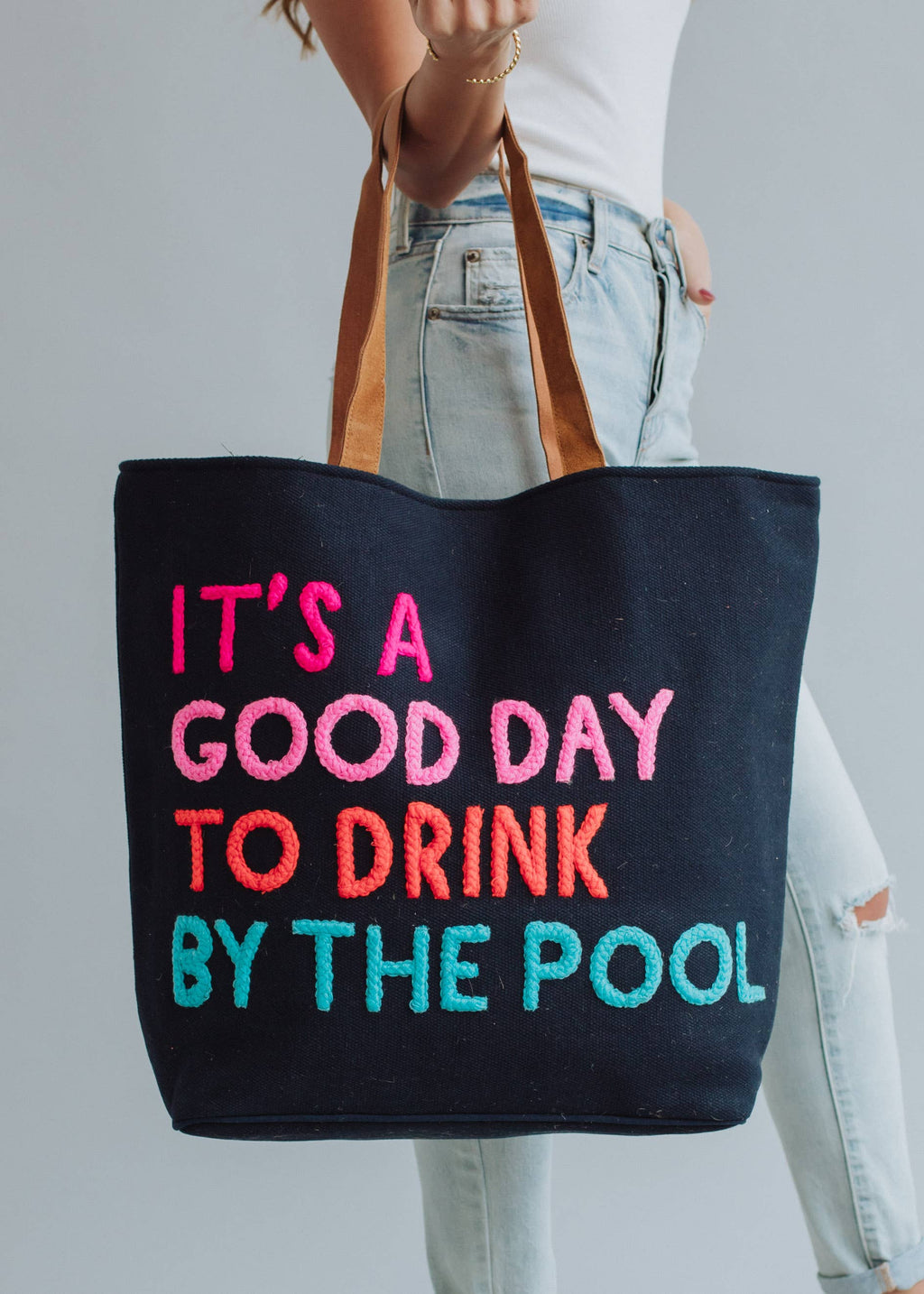 Poolside Bliss Woven Cotton Tote - Navy