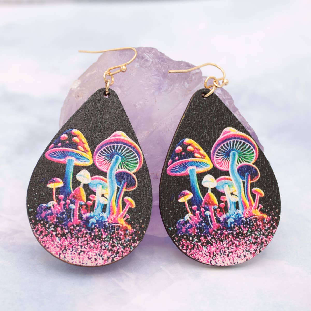 Enchant Your Style with Neon Magic Wood Mushroom Earrings - Accessorizeyourvibe