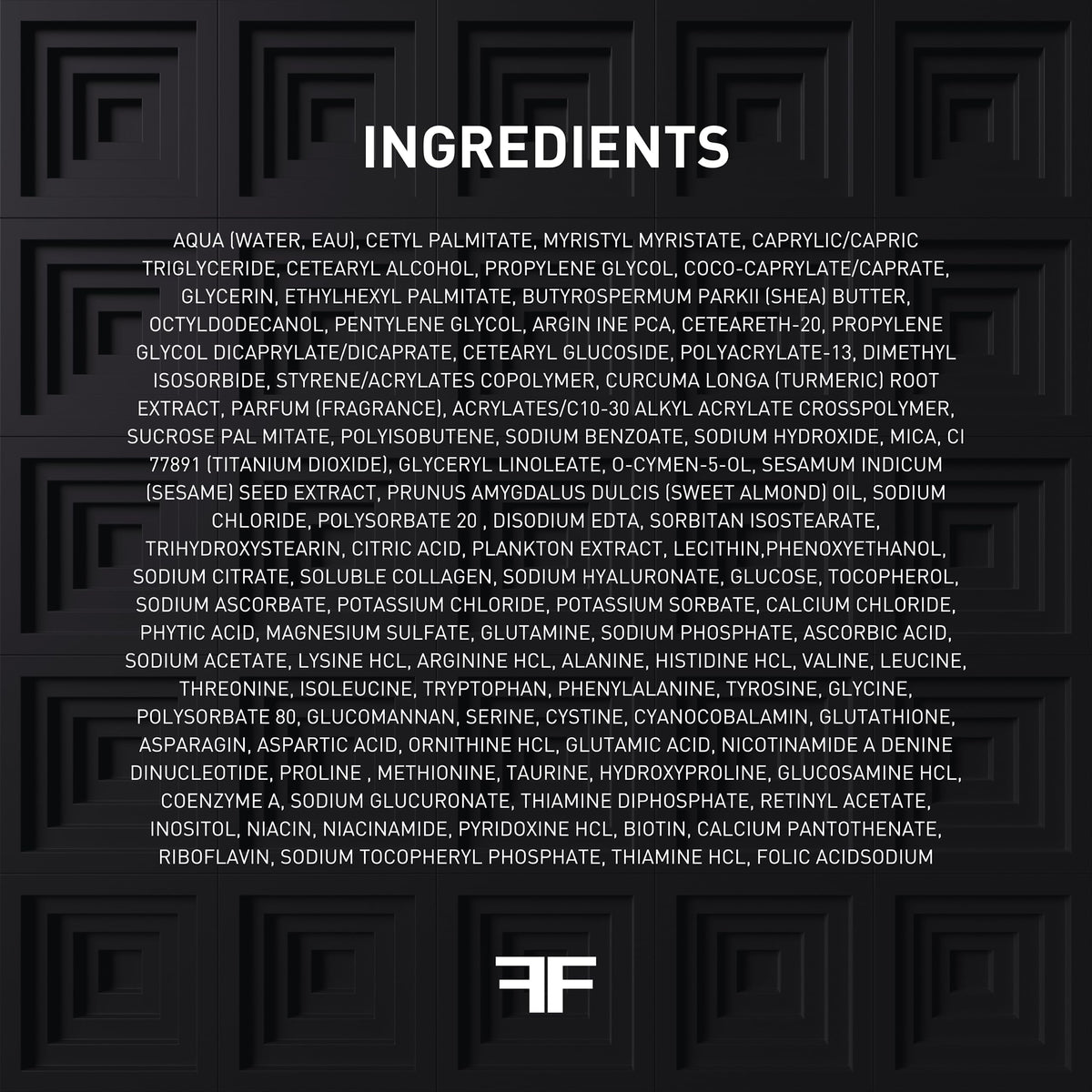 Ingredient-list graphic supplied with Filorga Sleep & Lift night cream