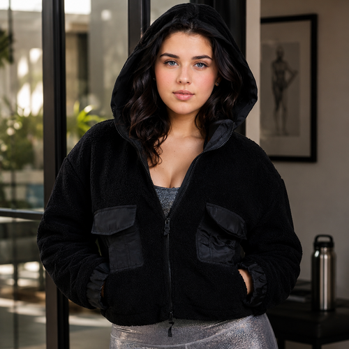 CURVY Sherpa Dreams Cropped Hooded Jacket - Accessorizeyourvibe - CURVY Sherpa Dreams Cropped Hooded Jacket - Accessorizeyourvibe