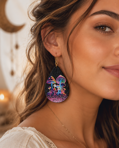 Enchant Your Style with Neon Magic Wood Mushroom Earrings - Accessorizeyourvibe