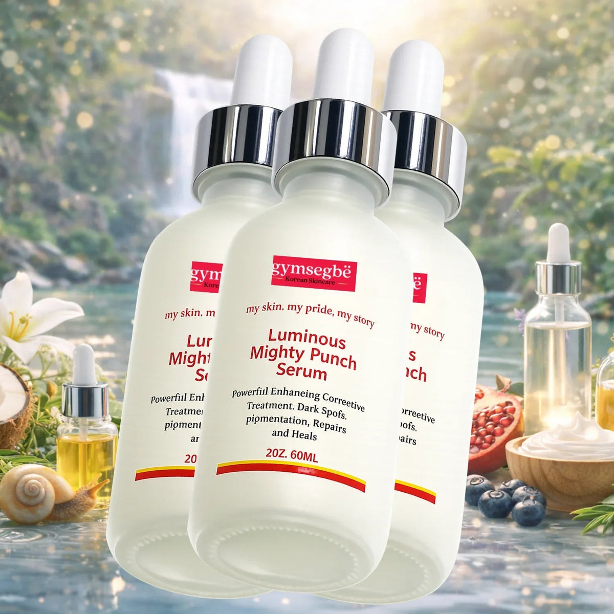 Three gymsegbë Luminous Mighty Punch Serum 60 ml dropper bottles