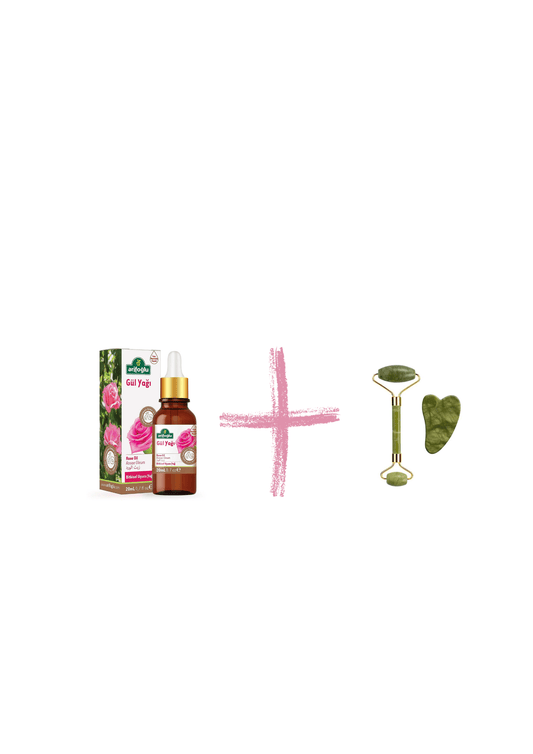 Arifoğlu Rose Oil 20ml & Natural Stone Facial Roller Set