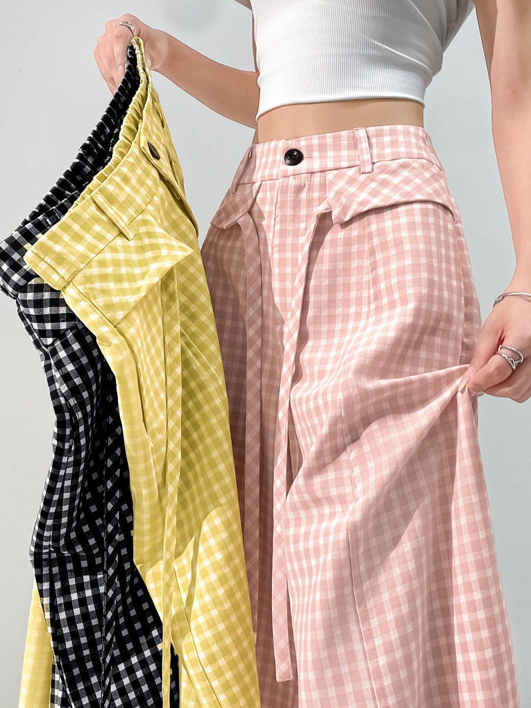High Waist Loose Fit Casual Wide Leg Pants Women's Retro Plaid Dopamine Pants