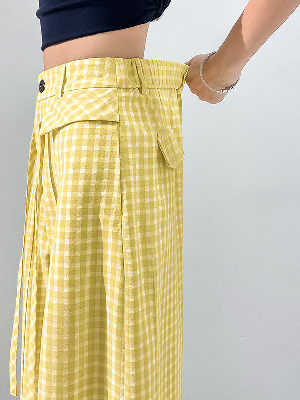 High Waist Loose Fit Casual Wide Leg Pants Women's Retro Plaid Dopamine Pants