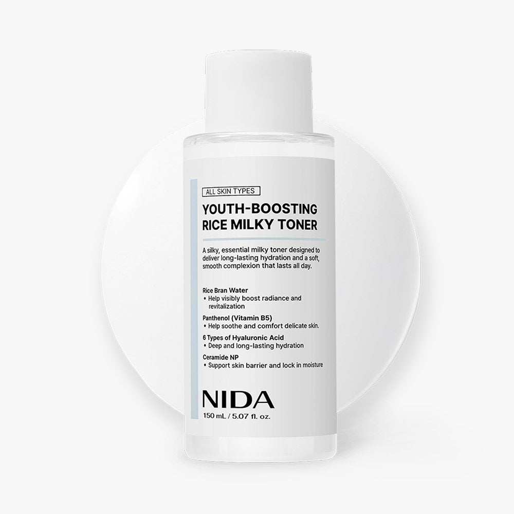 NIDA Youth-Boosting Rice Milky Toner 150 ml bottle with white cap
