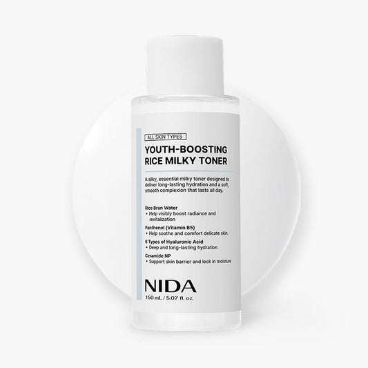 NIDA Youth-Boosting Rice Milky Toner 150 ml bottle with white cap